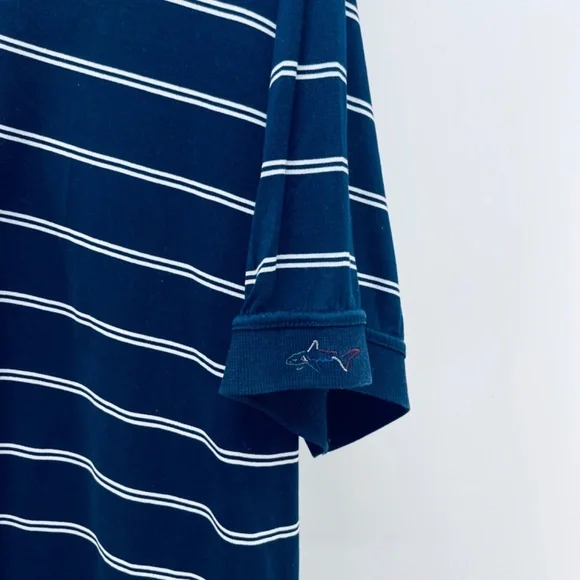 GREG NORMAN Shirt Size L Men's Navy White Striped Collared Button Front Polo - Picture 3 of 8